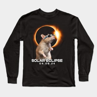 Twilight Rodent: Rat Enjoying the Eclipse Spectacle T-Shirt Design Long Sleeve T-Shirt